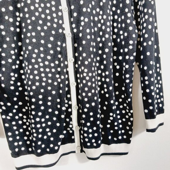 Talbots Medium Cardigan Sweater, Black/White Polka Dot, 3/4 Sleeve, Light Weight - Picture 7 of 16